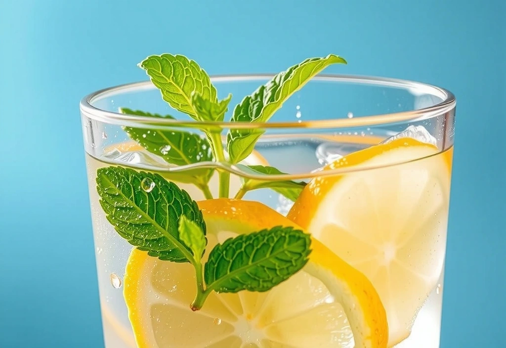 Un pahar de apă cu lămâie și plante aromatice