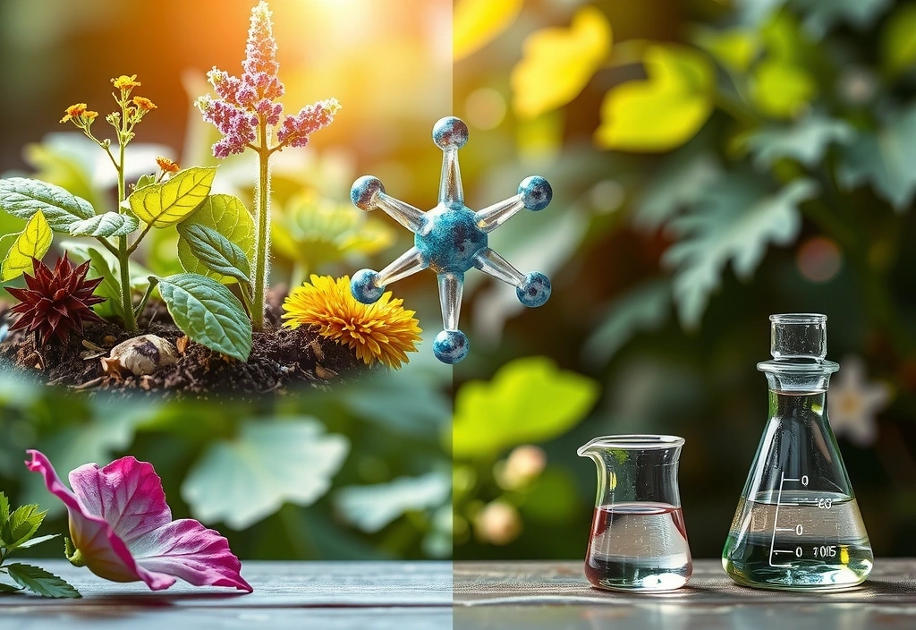 Imagine simbolică a echilibrului dintre natură și știință în produsele Nutrivitad