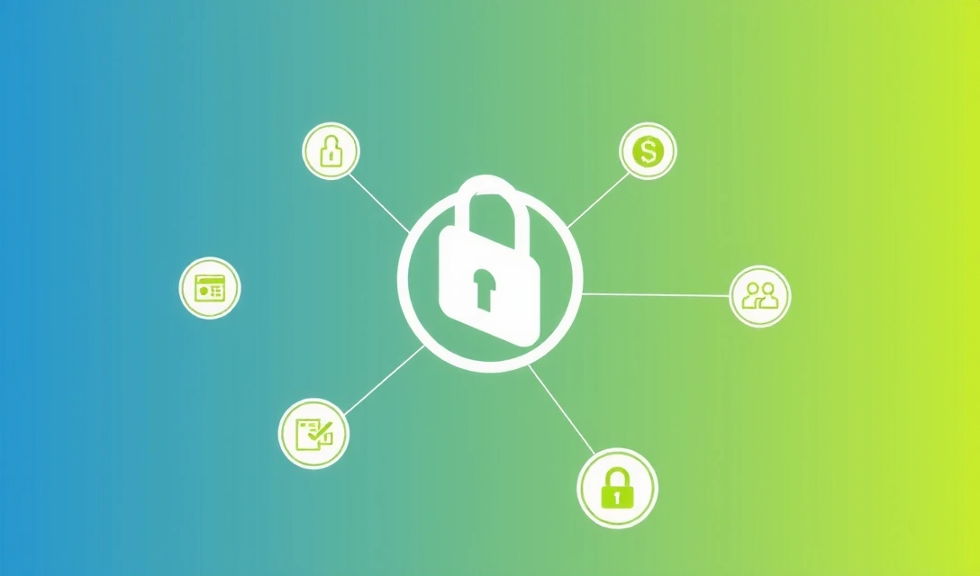 Ilustrație cu o rețea de conexiuni securizate, simbolizând partajarea responsabilă a datelor